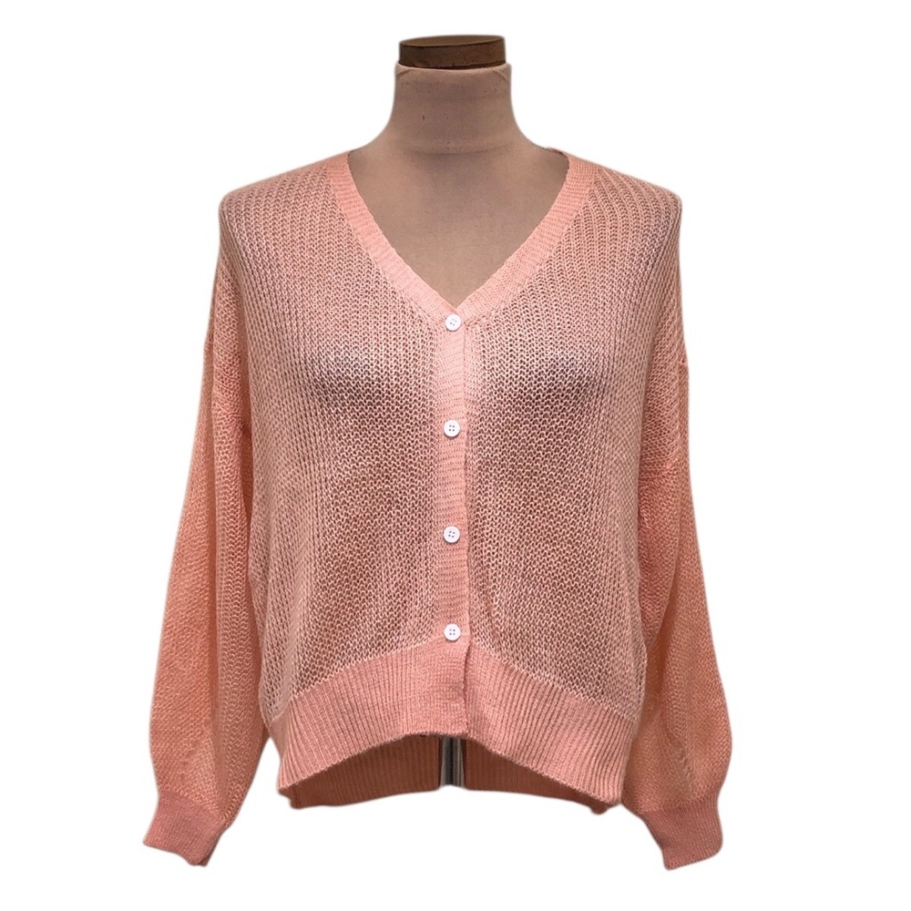 Vintage Cardigan Sweater Size Large Peach Pink